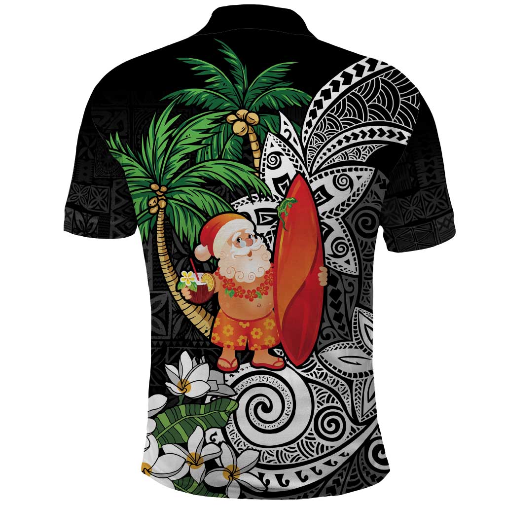 Polynesian Polo Shirt Tropical Santa - Plumeria Black Vintage LT7 - Polynesian Pride