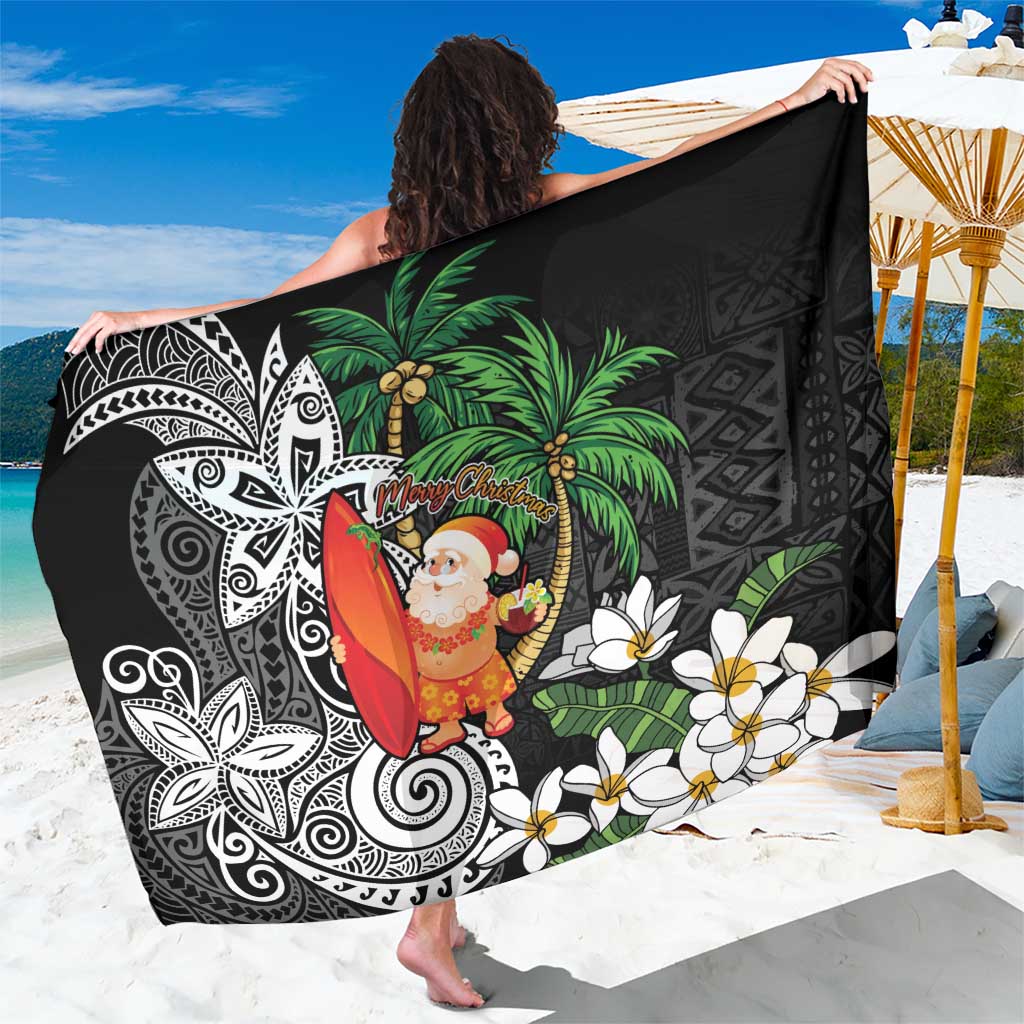 Polynesian Sarong Tropical Santa - Plumeria Black Vintage LT7 One Size 44 x 66 inches Black - Polynesian Pride