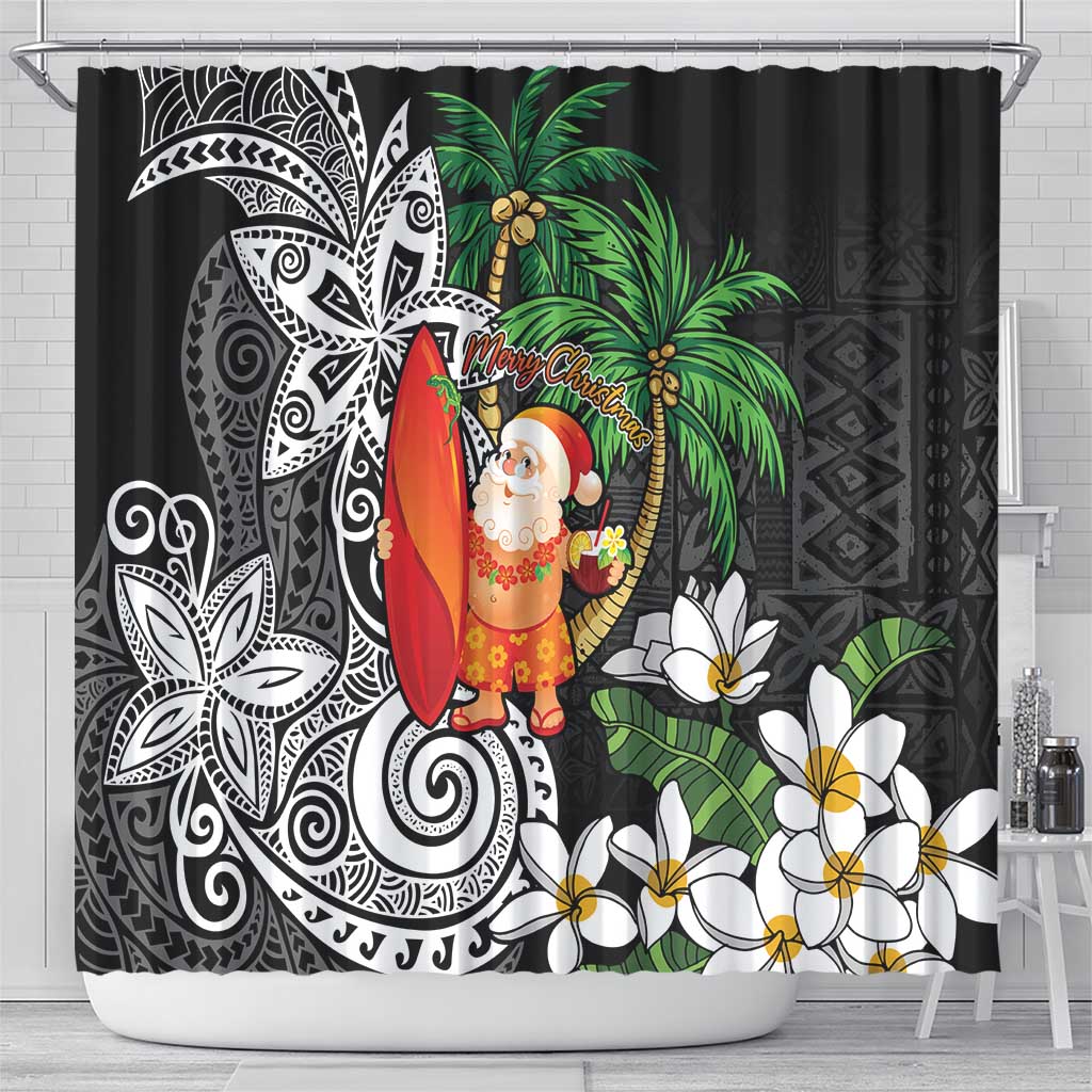 Polynesian Shower Curtain Tropical Santa - Plumeria Black Vintage LT7 - Polynesian Pride