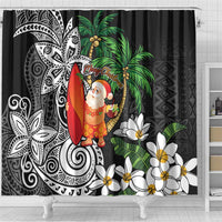 Polynesian Shower Curtain Tropical Santa - Plumeria Black Vintage LT7 - Polynesian Pride