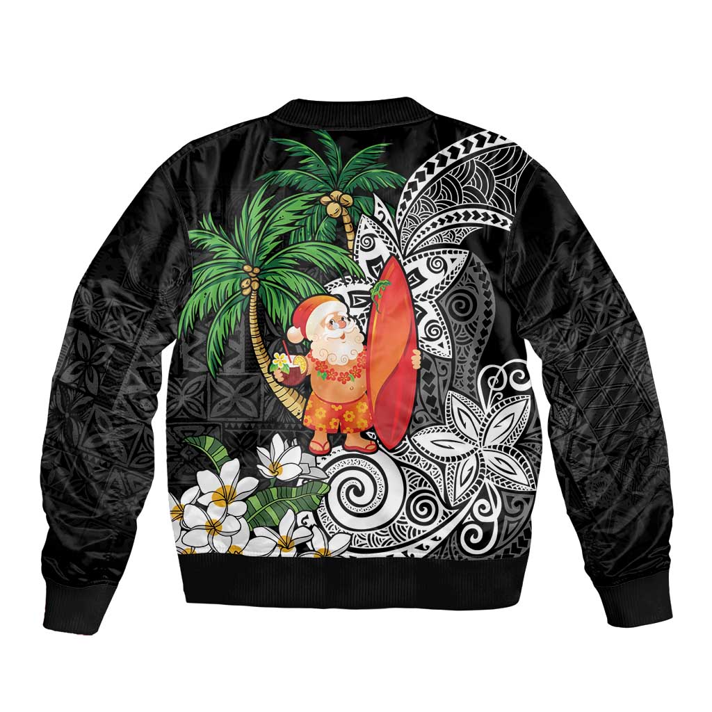 Polynesian Sleeve Zip Bomber Jacket Tropical Santa - Plumeria Black Vintage LT7 - Polynesian Pride
