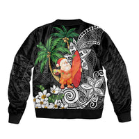 Polynesian Sleeve Zip Bomber Jacket Tropical Santa - Plumeria Black Vintage LT7 - Polynesian Pride