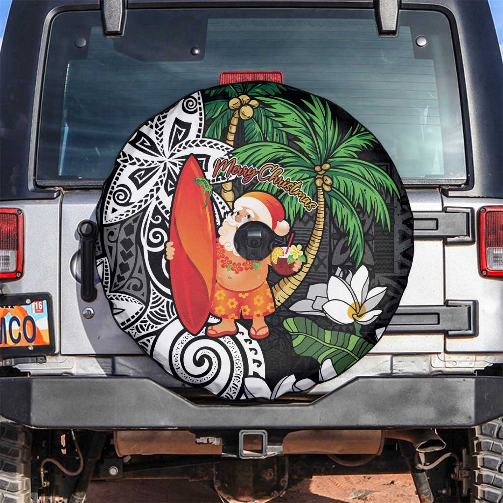 Polynesian Spare Tire Cover Tropical Santa - Plumeria Black Vintage