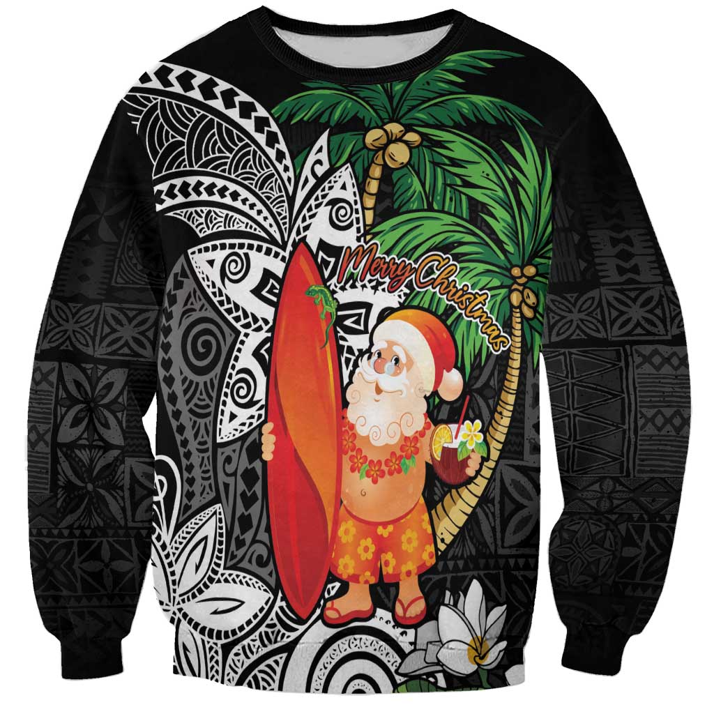 Polynesian Sweatshirt Tropical Santa - Plumeria Black Vintage LT7 Unisex Black - Polynesian Pride