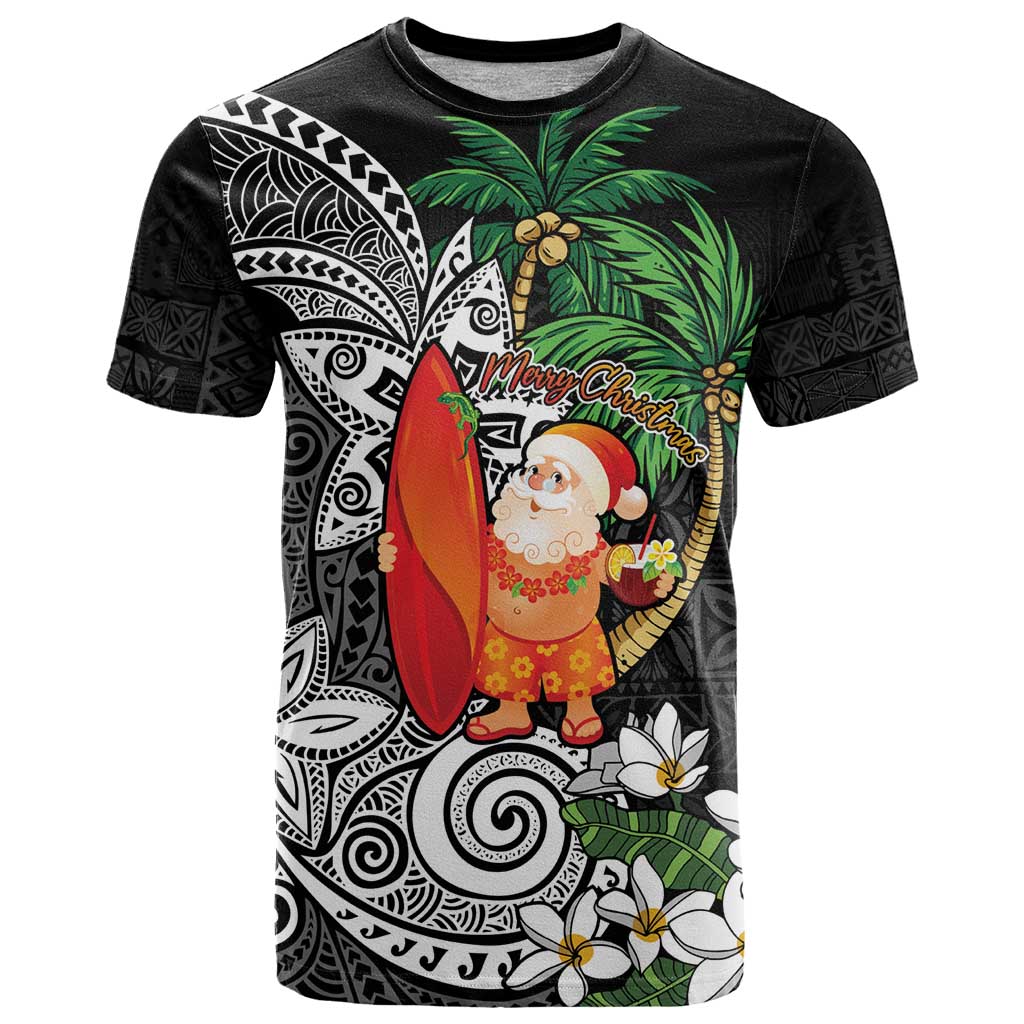 Polynesian T Shirt Tropical Santa - Plumeria Black Vintage LT7 Black - Polynesian Pride
