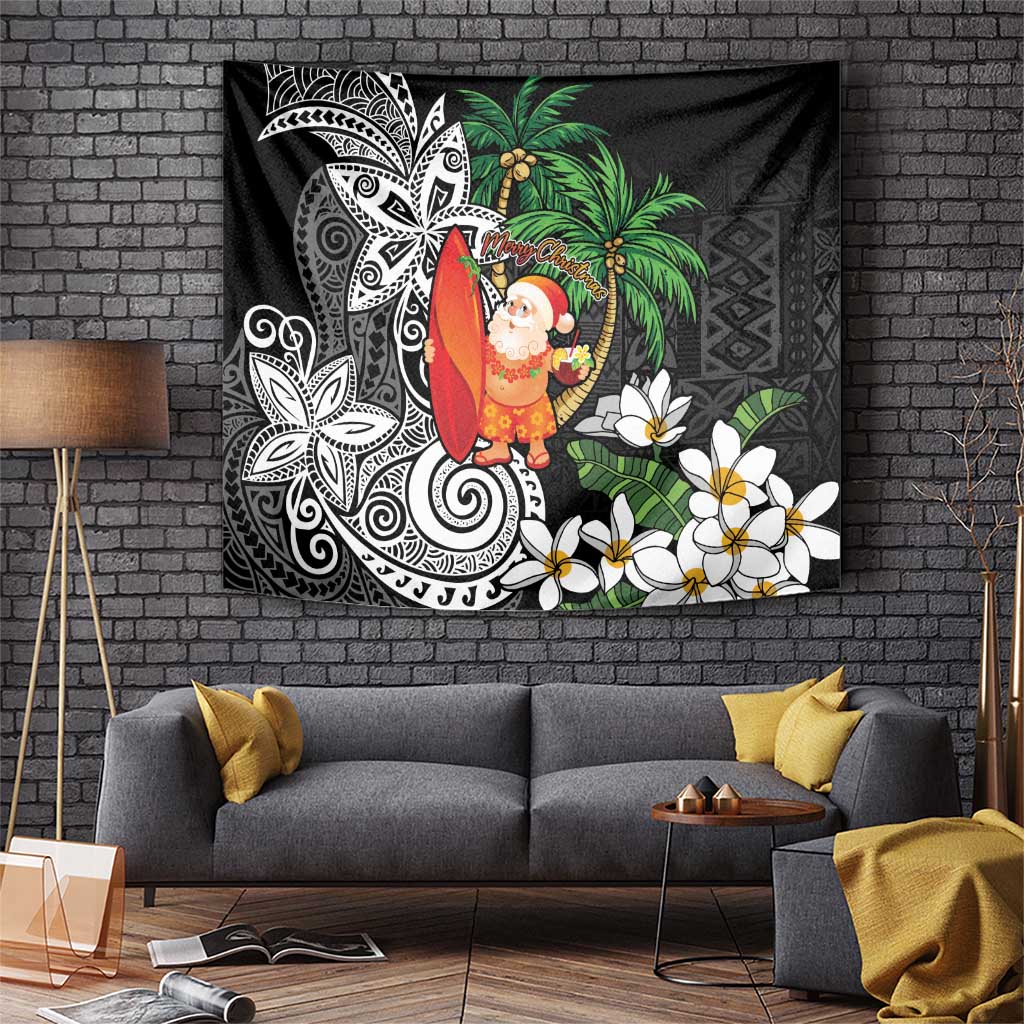Polynesian Tapestry Tropical Santa - Plumeria Black Vintage LT7 Black - Polynesian Pride