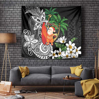 Polynesian Tapestry Tropical Santa - Plumeria Black Vintage LT7 Black - Polynesian Pride