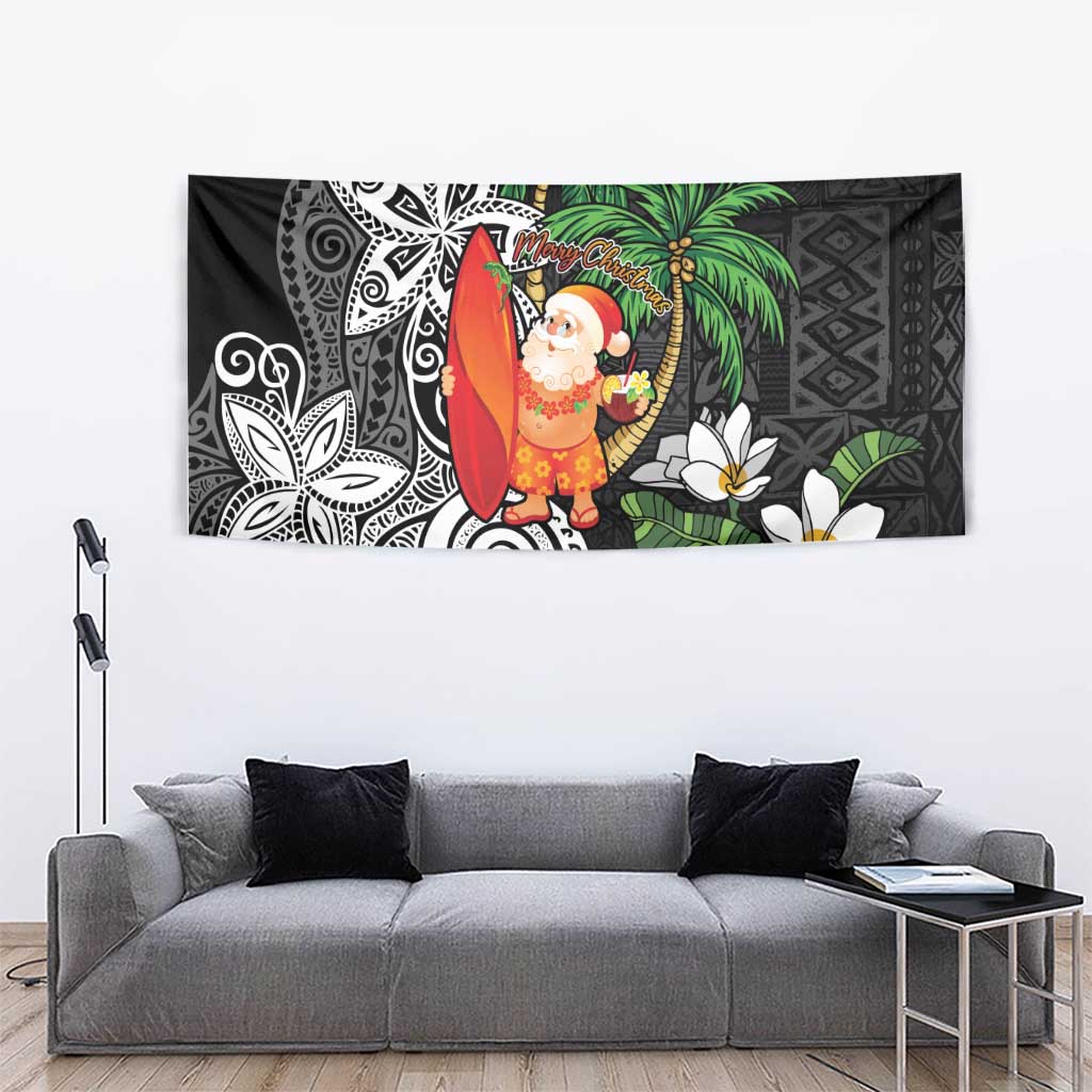 Polynesian Tapestry Tropical Santa - Plumeria Black Vintage LT7 - Polynesian Pride