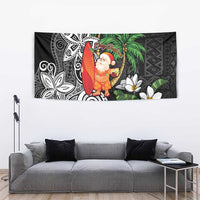Polynesian Tapestry Tropical Santa - Plumeria Black Vintage LT7 - Polynesian Pride