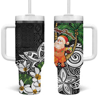 Polynesian Tumbler With Handle Tropical Santa - Plumeria Black Vintage LT7 One Size: 40 oz Black - Polynesian Pride