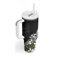 Polynesian Tumbler With Handle Tropical Santa - Plumeria Black Vintage LT7 - Polynesian Pride