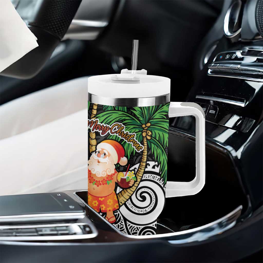 Polynesian Tumbler With Handle Tropical Santa - Plumeria Black Vintage LT7 - Polynesian Pride