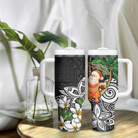 Polynesian Tumbler With Handle Tropical Santa - Plumeria Black Vintage LT7 - Polynesian Pride