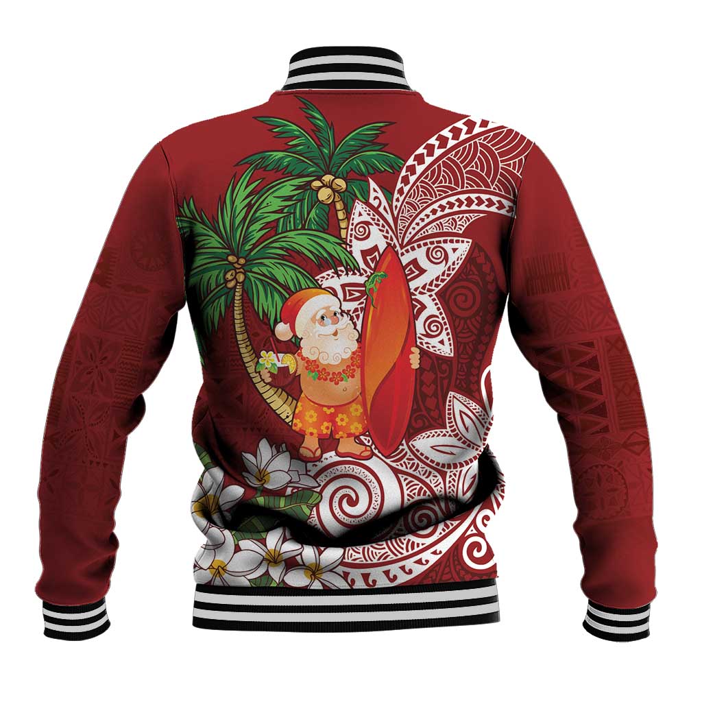 Polynesian Baseball Jacket Tropical Santa - Plumeria Red Vintage LT7 - Polynesian Pride