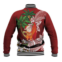 Polynesian Baseball Jacket Tropical Santa - Plumeria Red Vintage LT7 - Polynesian Pride