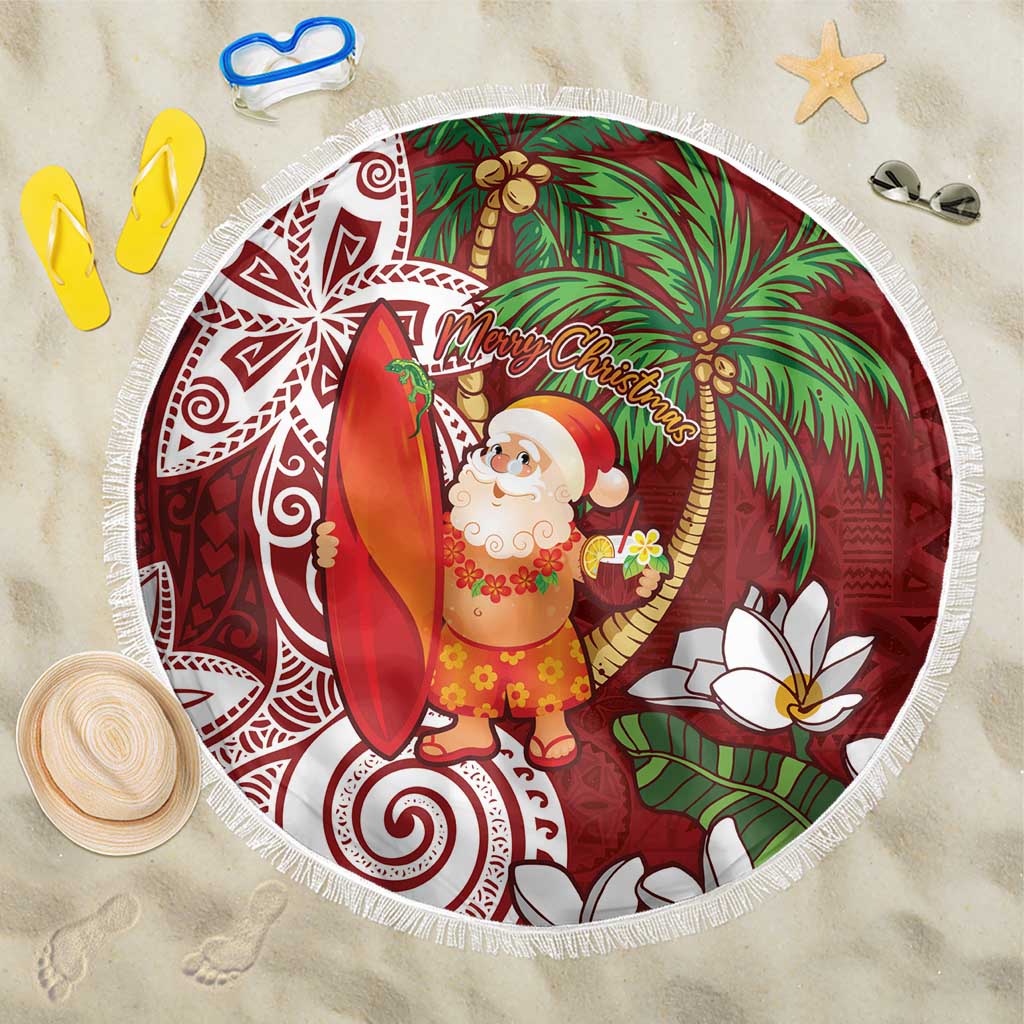 Polynesian Beach Blanket Tropical Santa - Plumeria Red Vintage LT7 One Size 150cm Red - Polynesian Pride