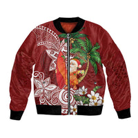 Polynesian Bomber Jacket Tropical Santa - Plumeria Red Vintage LT7 Unisex Red - Polynesian Pride