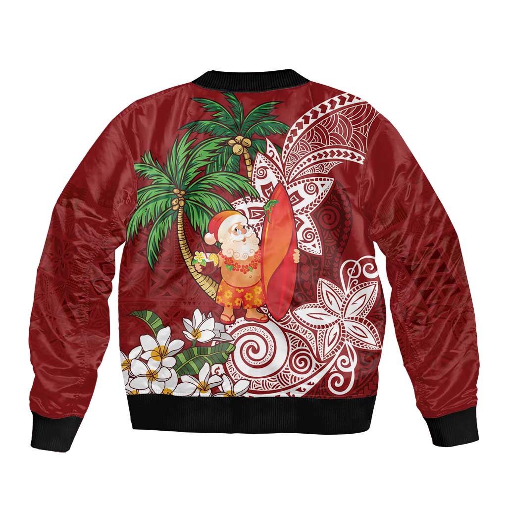 Polynesian Bomber Jacket Tropical Santa - Plumeria Red Vintage LT7 - Polynesian Pride