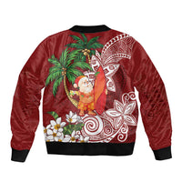 Polynesian Bomber Jacket Tropical Santa - Plumeria Red Vintage LT7 - Polynesian Pride