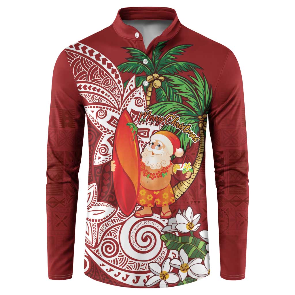 Polynesian Button Sweatshirt Tropical Santa - Plumeria Red Vintage LT7 Red - Polynesian Pride