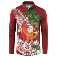 Polynesian Button Sweatshirt Tropical Santa - Plumeria Red Vintage LT7 Red - Polynesian Pride