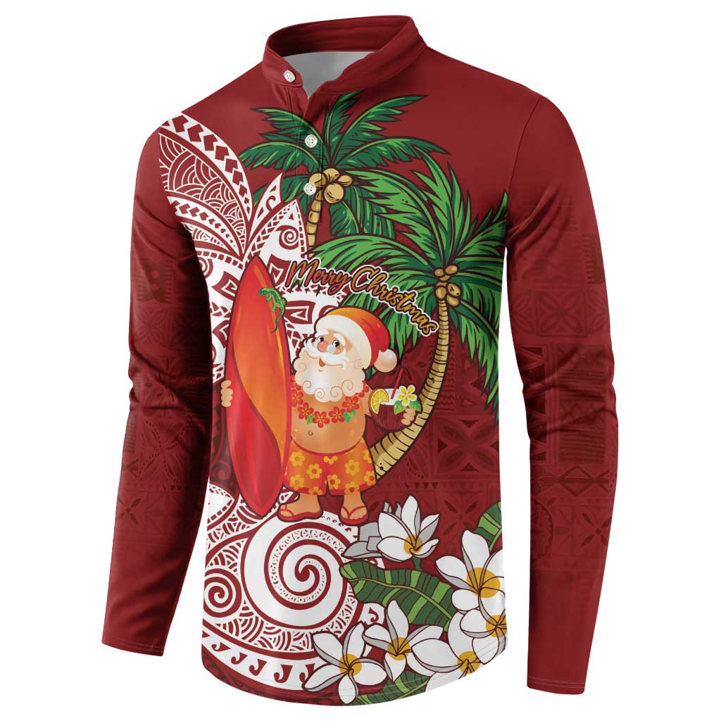 Polynesian Button Sweatshirt Tropical Santa - Plumeria Red Vintage LT7 - Polynesian Pride