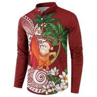 Polynesian Button Sweatshirt Tropical Santa - Plumeria Red Vintage LT7 - Polynesian Pride