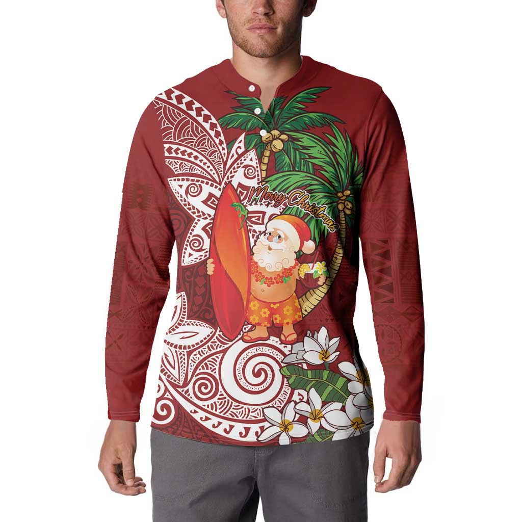 Polynesian Button Sweatshirt Tropical Santa - Plumeria Red Vintage LT7 - Polynesian Pride