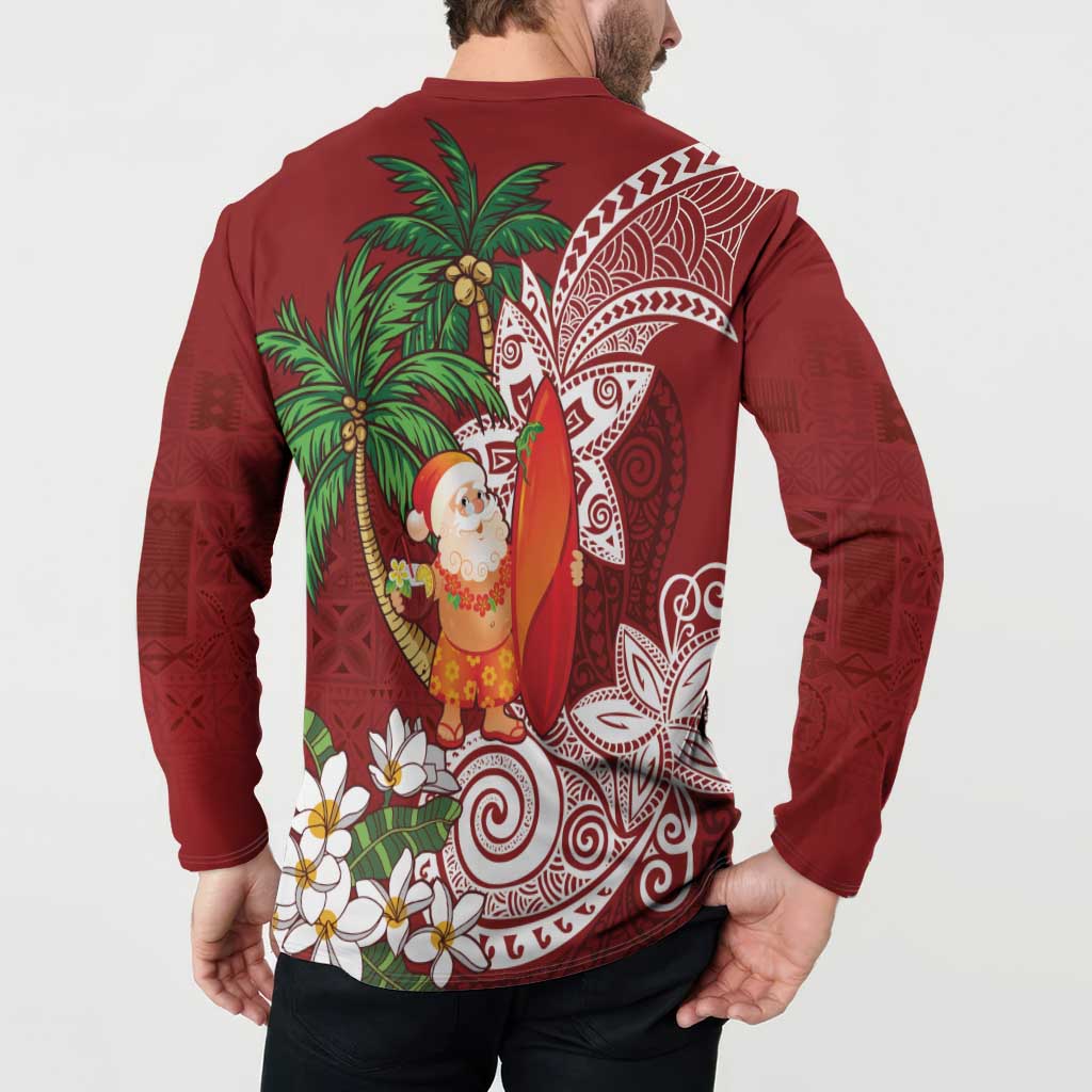 Polynesian Button Sweatshirt Tropical Santa - Plumeria Red Vintage LT7 - Polynesian Pride