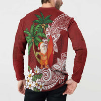Polynesian Button Sweatshirt Tropical Santa - Plumeria Red Vintage LT7 - Polynesian Pride