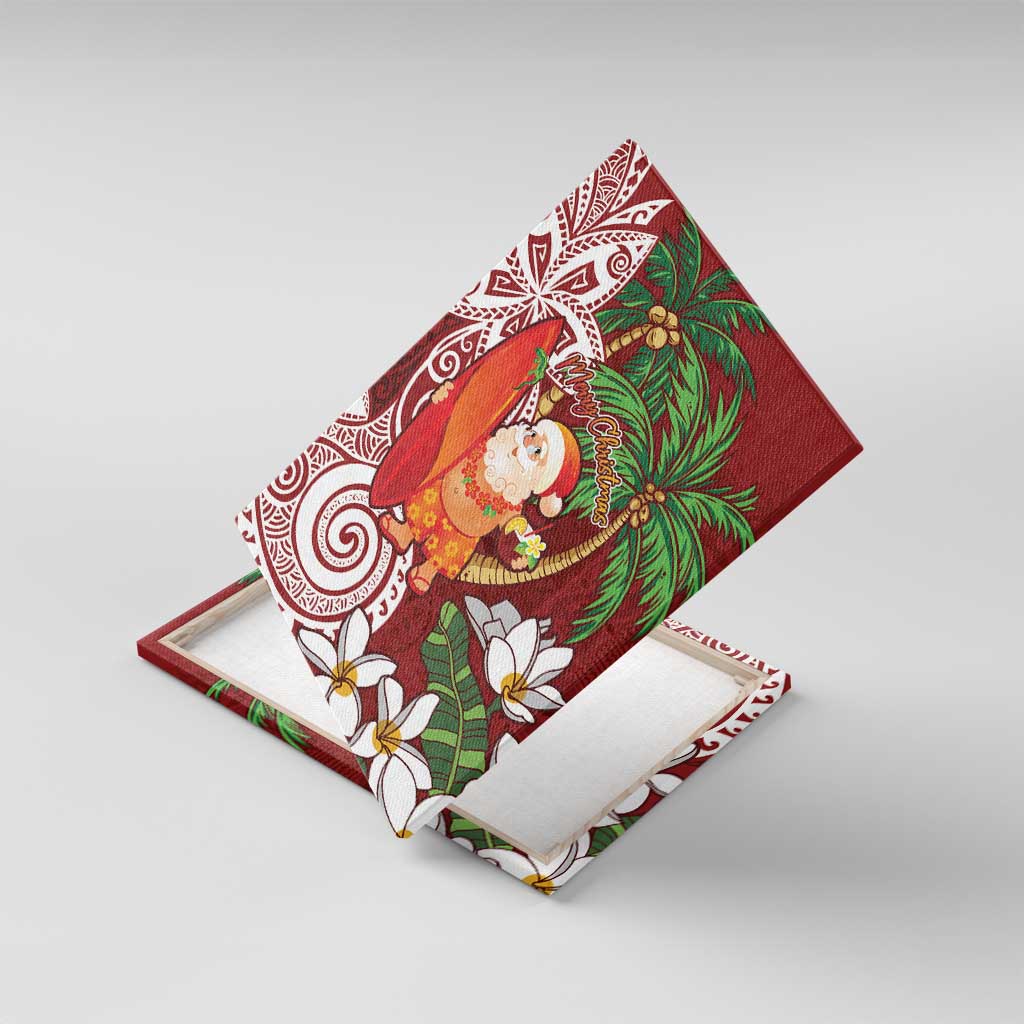 Polynesian Canvas Wall Art Tropical Santa - Plumeria Red Vintage LT7 With Frame Red - Polynesian Pride