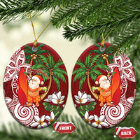 Polynesian Ceramic Ornament Tropical Santa - Plumeria Red Vintage LT7 Oval Red - Polynesian Pride