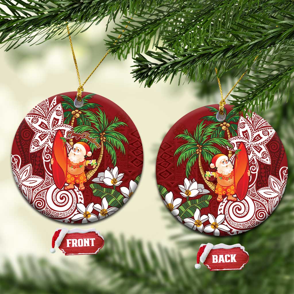Polynesian Ceramic Ornament Tropical Santa - Plumeria Red Vintage LT7 Circle Red - Polynesian Pride