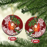 Polynesian Ceramic Ornament Tropical Santa - Plumeria Red Vintage LT7 Circle Red - Polynesian Pride