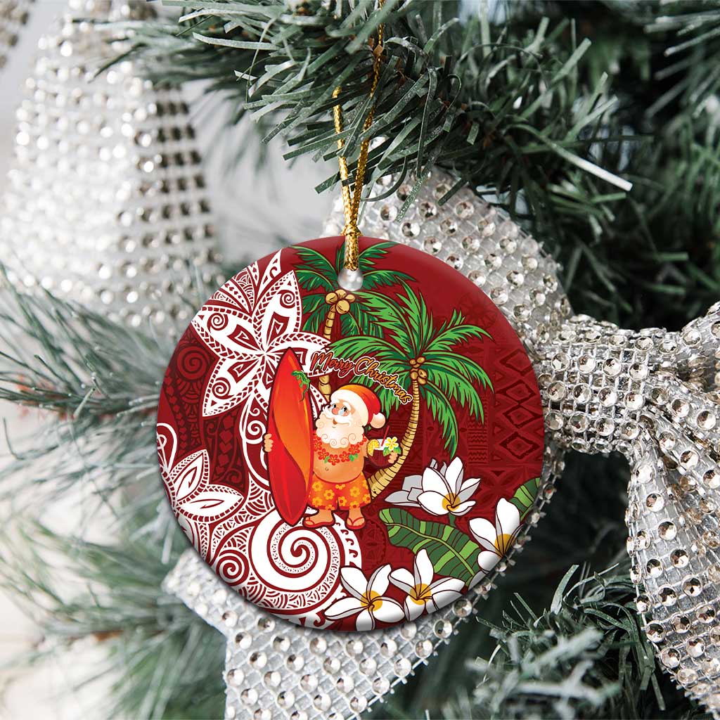Polynesian Ceramic Ornament Tropical Santa - Plumeria Red Vintage LT7 - Polynesian Pride