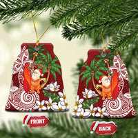 Polynesian Ceramic Ornament Tropical Santa - Plumeria Red Vintage LT7 Bell Flake Red - Polynesian Pride