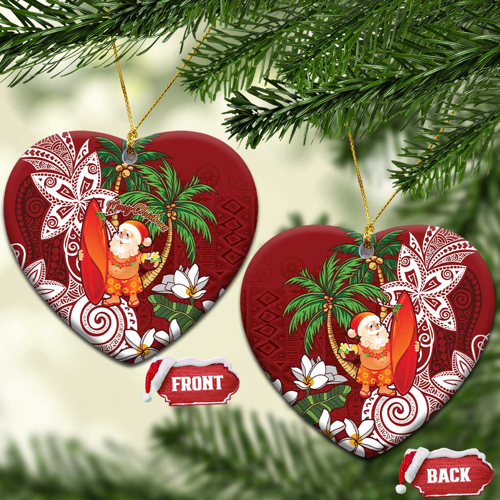 Polynesian Ceramic Ornament Tropical Santa - Plumeria Red Vintage LT7 Heart Red - Polynesian Pride
