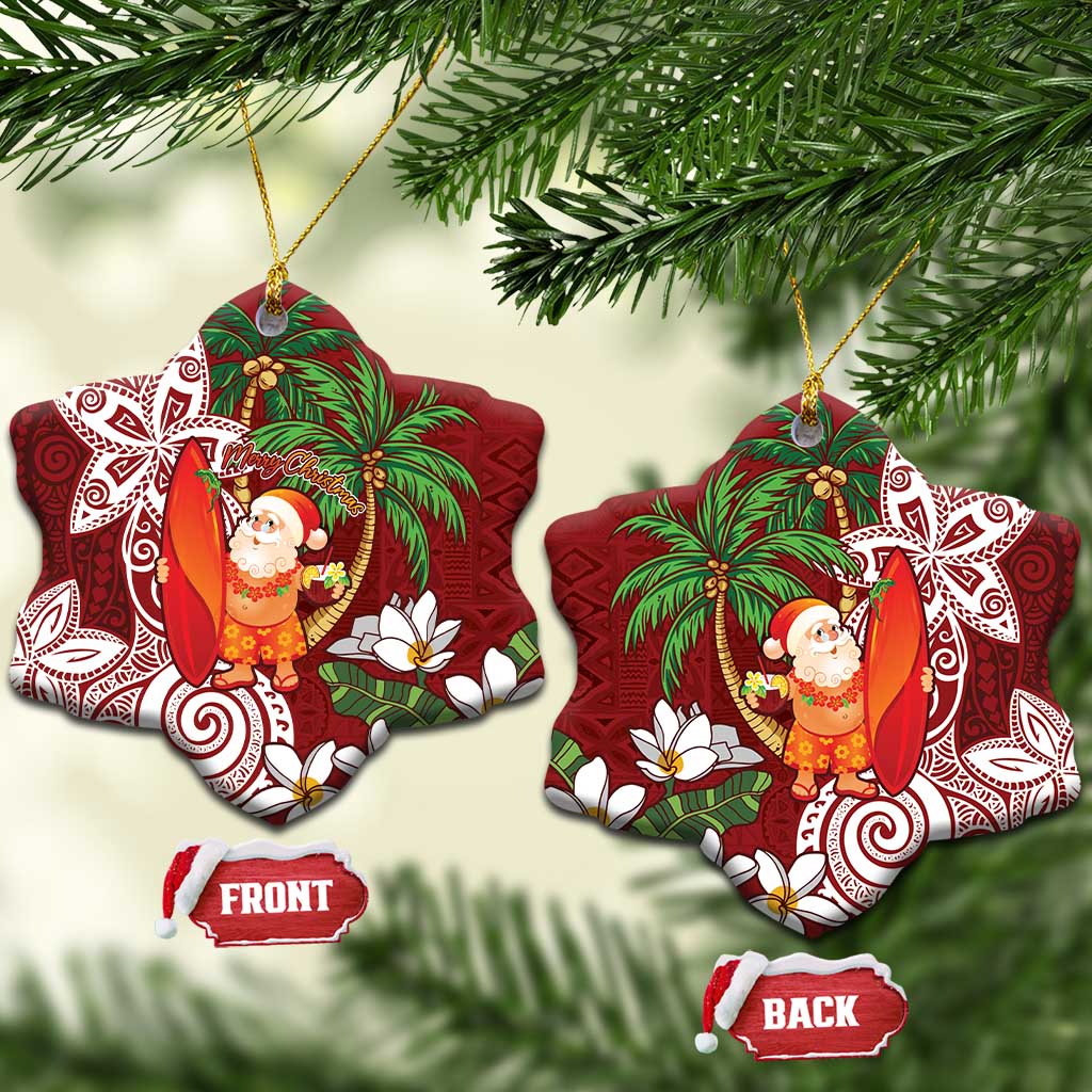 Polynesian Ceramic Ornament Tropical Santa - Plumeria Red Vintage LT7 Snow Flake Red - Polynesian Pride