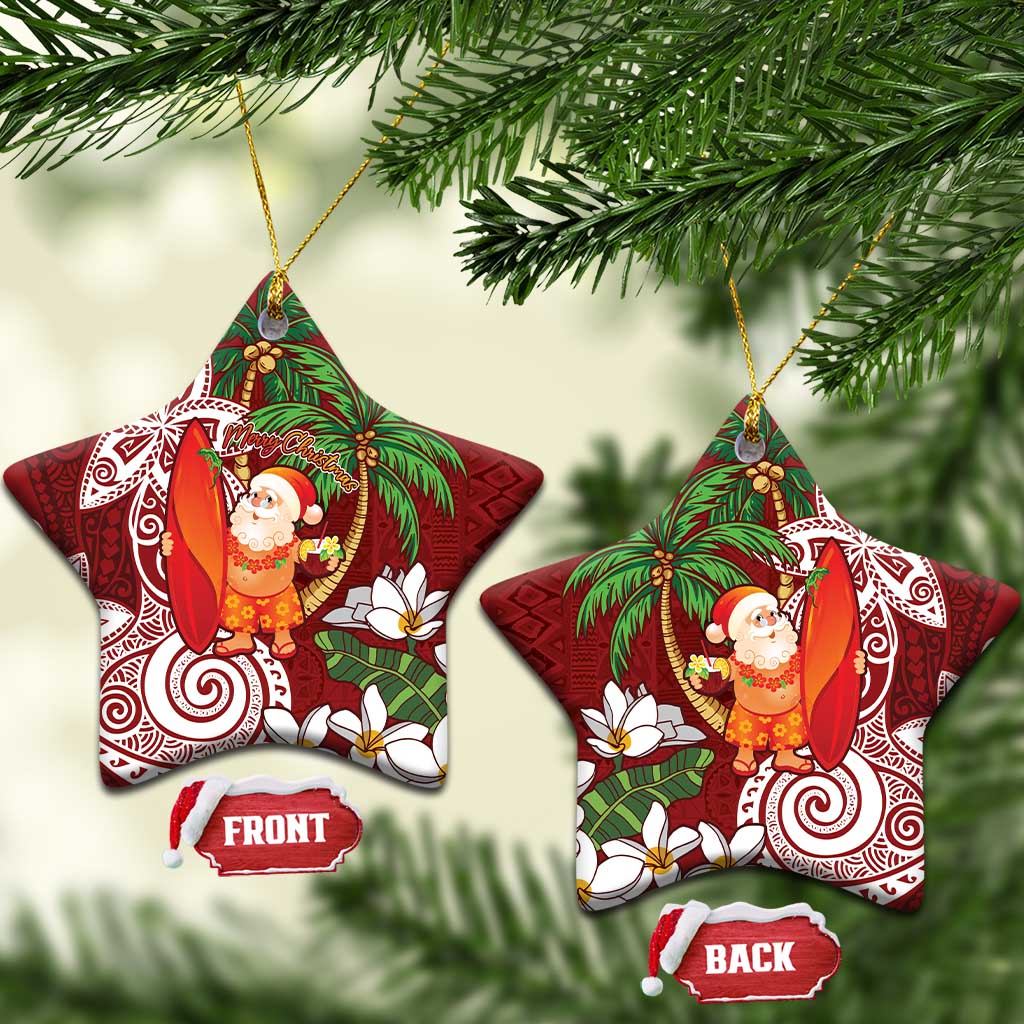 Polynesian Ceramic Ornament Tropical Santa - Plumeria Red Vintage LT7 Star Red - Polynesian Pride