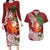 Polynesian Couples Matching Long Sleeve Bodycon Dress and Hawaiian Shirt Tropical Santa - Plumeria Red Vintage