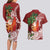 Polynesian Couples Matching Long Sleeve Bodycon Dress and Hawaiian Shirt Tropical Santa - Plumeria Red Vintage