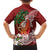 Polynesian Family Matching Off Shoulder Short Dress and Hawaiian Shirt Tropical Santa - Plumeria Red Vintage