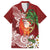 Polynesian Family Matching Off Shoulder Short Dress and Hawaiian Shirt Tropical Santa - Plumeria Red Vintage