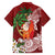 Polynesian Family Matching Off Shoulder Short Dress and Hawaiian Shirt Tropical Santa - Plumeria Red Vintage