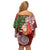 Polynesian Family Matching Off Shoulder Short Dress and Hawaiian Shirt Tropical Santa - Plumeria Red Vintage