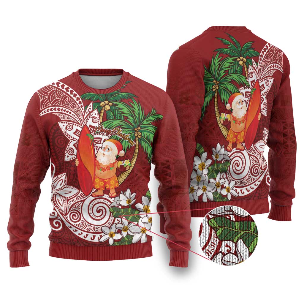 Polynesian Ugly Christmas Sweater Tropical Santa - Plumeria Red Vintage LT7 Red - Polynesian Pride