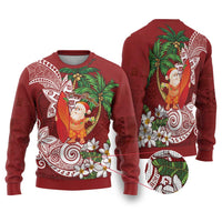 Polynesian Ugly Christmas Sweater Tropical Santa - Plumeria Red Vintage LT7 Red - Polynesian Pride
