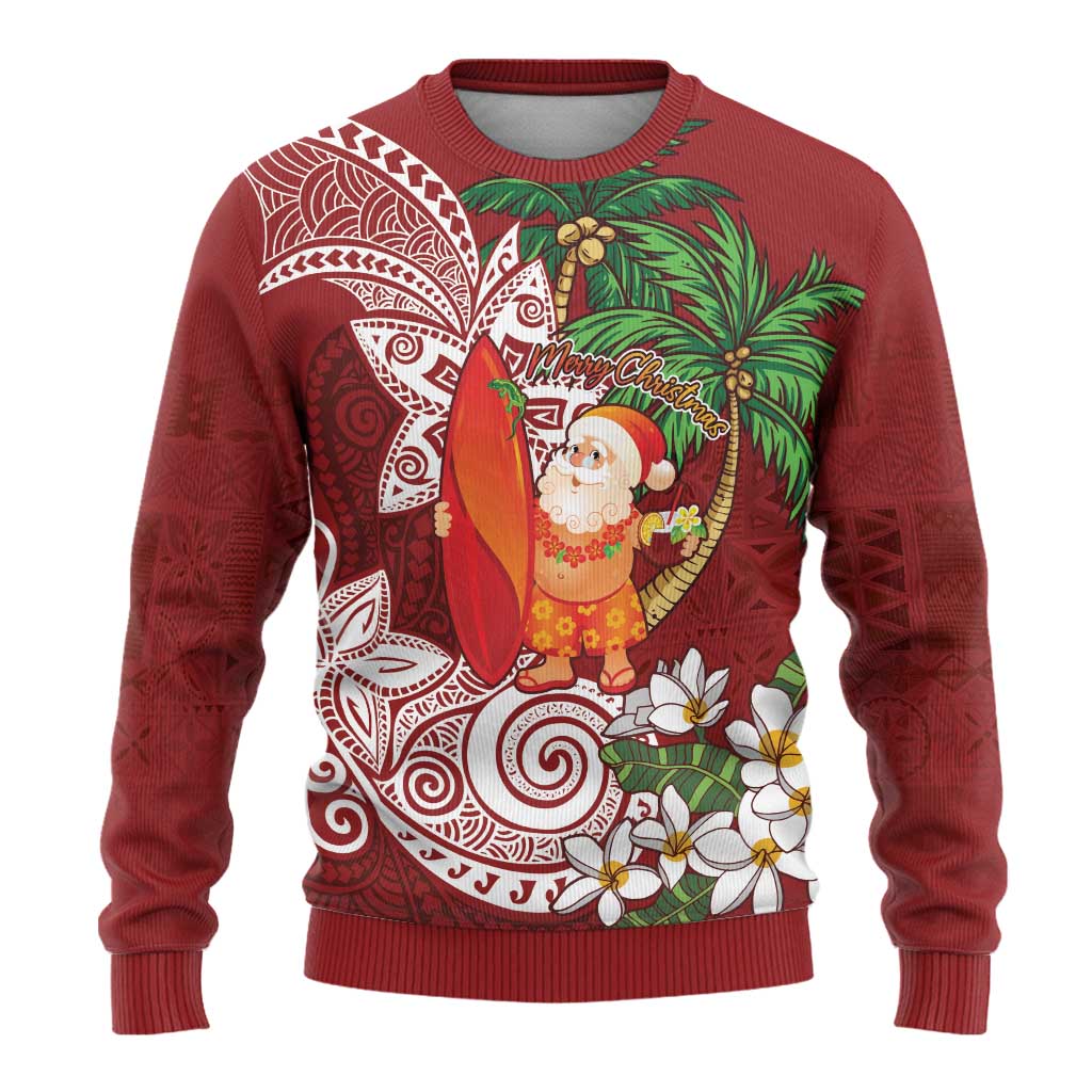 Polynesian Ugly Christmas Sweater Tropical Santa - Plumeria Red Vintage LT7 - Polynesian Pride