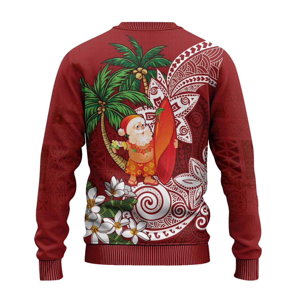Polynesian Ugly Christmas Sweater Tropical Santa - Plumeria Red Vintage LT7 - Polynesian Pride