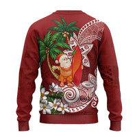 Polynesian Ugly Christmas Sweater Tropical Santa - Plumeria Red Vintage LT7 - Polynesian Pride
